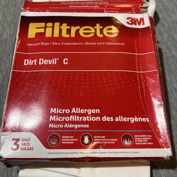 3M Filtrete Dirt Devil C Micro Allergen Vacuum Bags 3 Pk Dust Pollen Mites New - Picture 2 of 11